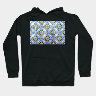Portuguese azulejos. Orange stars with blue and white circles Hoodie